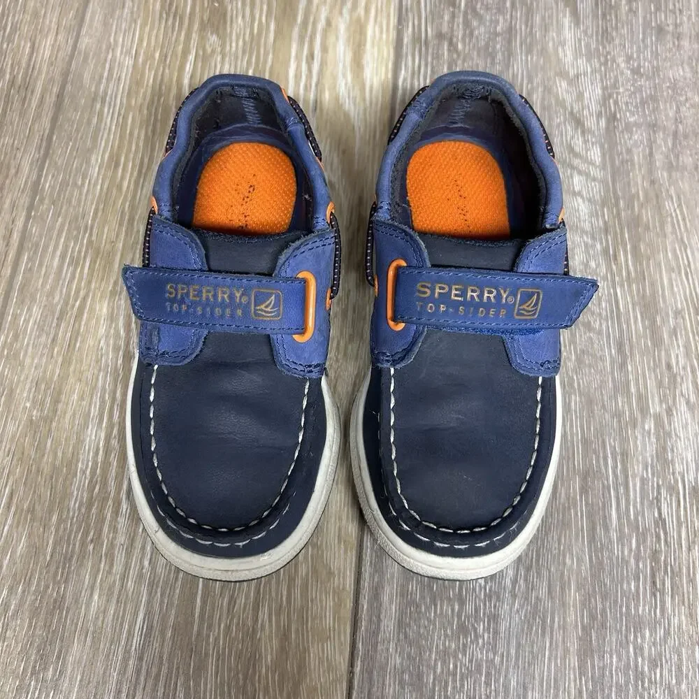 Sperry Cupsole Navy Blue Orange Deck Boat Shoes Kids Youth US Size 9.5M YB48896